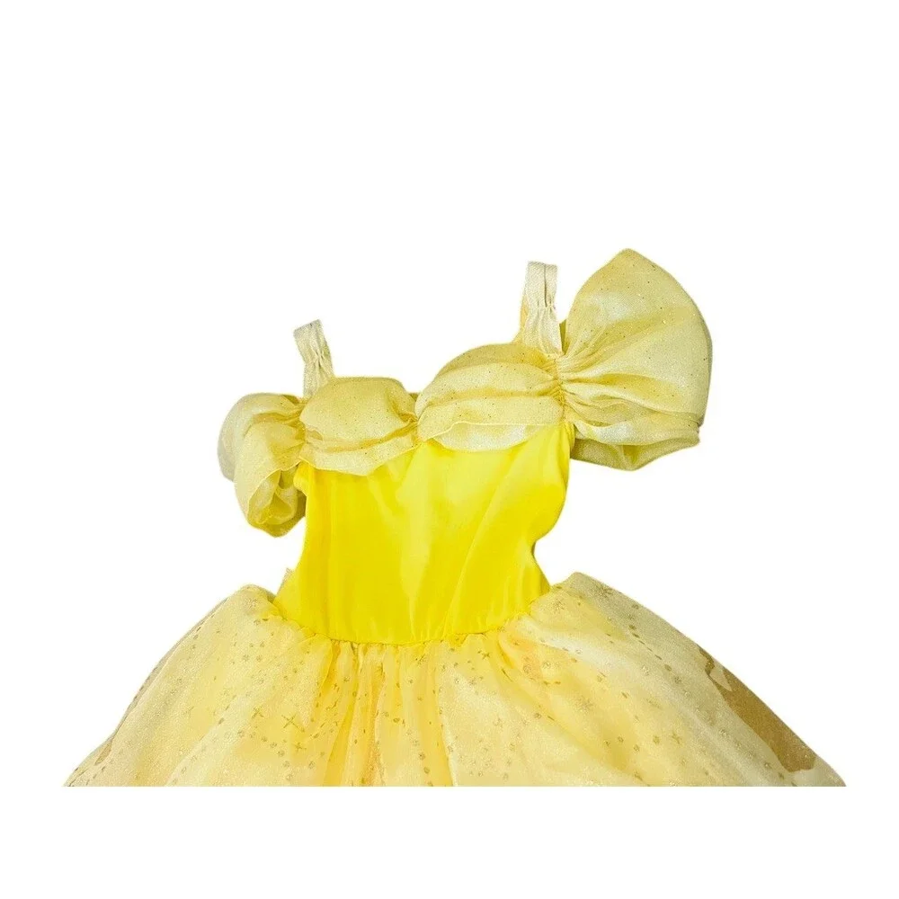 Disney Store Belle Princess Costume Dress Girls 2XS Gold Long Glitter